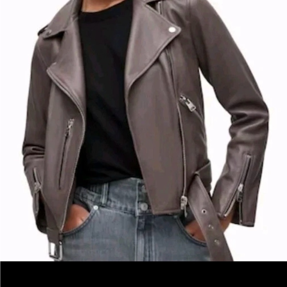 Allsaints Grey/mauve Balfern Leather Jacket
